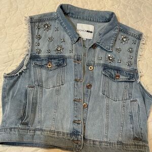 Fashion Nova Light Blue Embellished Denim Vest